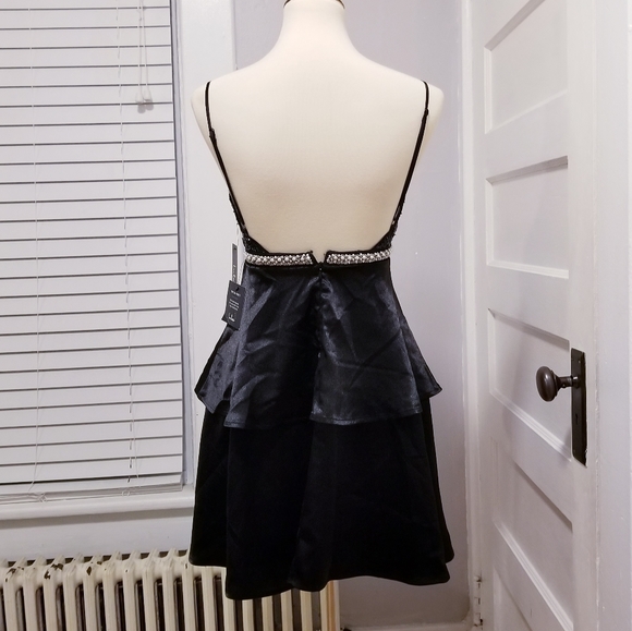 NWT Lulus Black Sequin Tiered Satin Mini Dress, Size XS - Picture 7 of 15